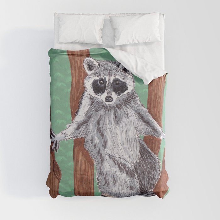 Yo ! Raccoon on the Tree Drawings Edition 1 Duvet Cover