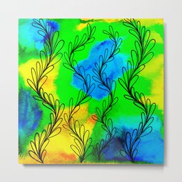 Blue and Green Abstract Alcohol Ink Painting Metal Print