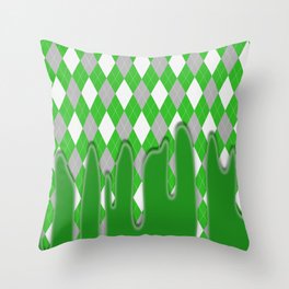 Green Silver Plaid Dripping Collection Throw Pillow