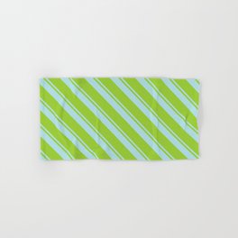 [ Thumbnail: Powder Blue and Green Colored Lines Pattern Hand & Bath Towel ]