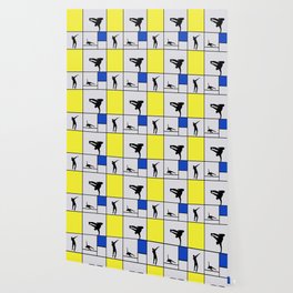 Street dancing like Piet Mondrian - Yellow, and Blue on the grey background Wallpaper