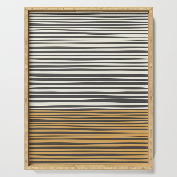 Natural Stripes Modern Minimalist Colour Block Pattern in Charcoal Grey, Mustard Gold, and Beige Cream Serving Tray