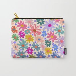 Bright Flowers and Stars Carry-All Pouch | Feminine, Pattern, Summer, Garden, Kids, Colorful, Children, Illustration, Graphic Design, Curated 