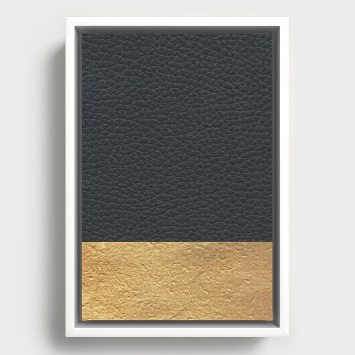Color Blocked Gold & Leather Framed Canvas