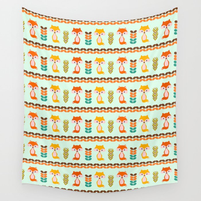 Foxes, grains and leaves Wall Tapestry