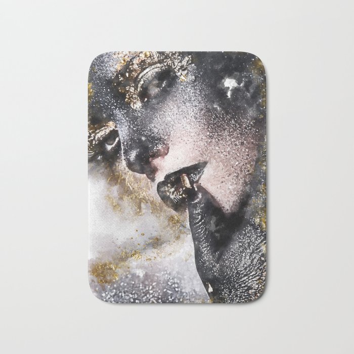 Beautiful Abstract Black and Gold Woman Portrait Bath Mat