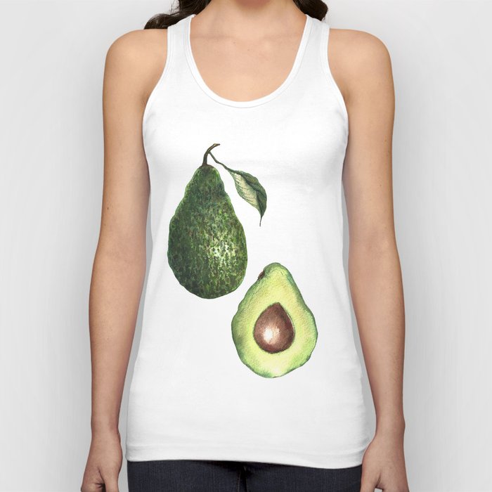 Watercolour painted avocado fruit with leaves sliced Tank Top