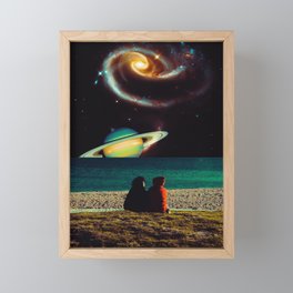 Gazing At The Universe - Space Collage, Retro Futurism, Sci-Fi Framed Mini Art Print