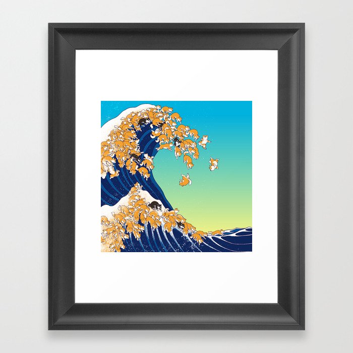 Shiba Inu in Great Wave Framed Art Print