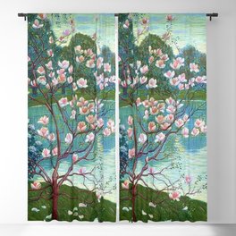 Springtime Pink Magnolias by the Kettle Pond landscape by Wilhelm List Blackout Curtain