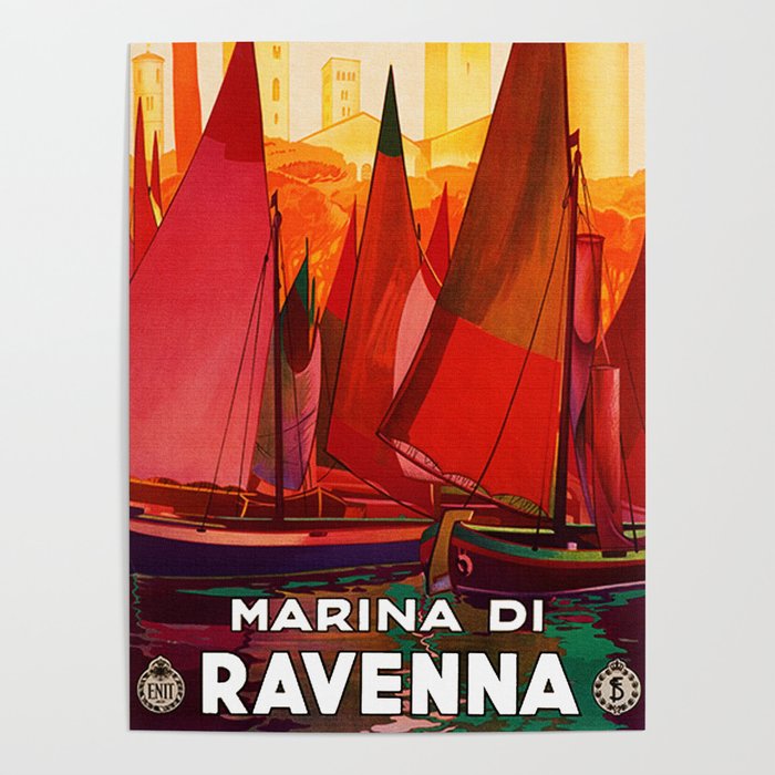 1930s Ravenna Italy Colorful Vintage Style Travel Poster 20x30 