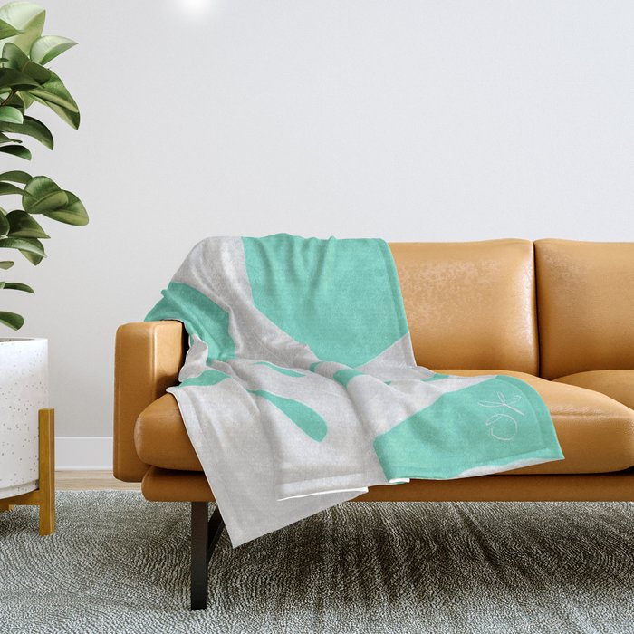 Green Fern on Ice Mint Green Inverted Silver Throw Blanket