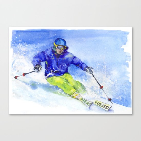 Watercolor skier, skiing illustration Canvas Print