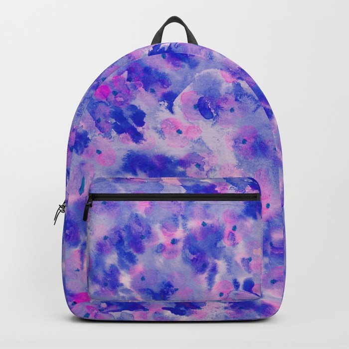 Hand painted navy blue pink watercolor floral pattern Backpack