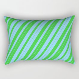 [ Thumbnail: Light Sky Blue & Lime Green Colored Lines Pattern Rectangular Pillow ]