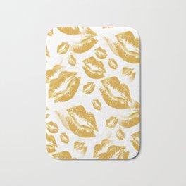 Two Kisses Collided Yellow Colored Lips Pattern Bath Mat