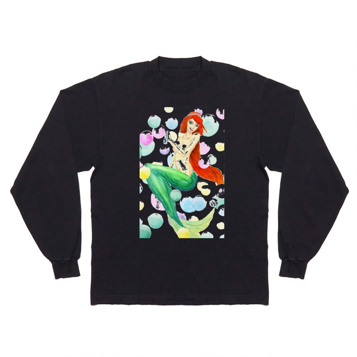 mermaid with colorful bubbles Long Sleeve T Shirt