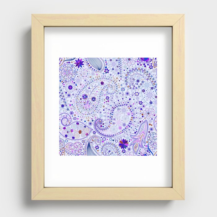 Summer Royal Blue Rose Paisley Floral Recessed Framed Print