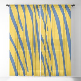 Abstract Zebra Stripes Pattern - Midnight Blue and Golden Poppy Sheer Curtain