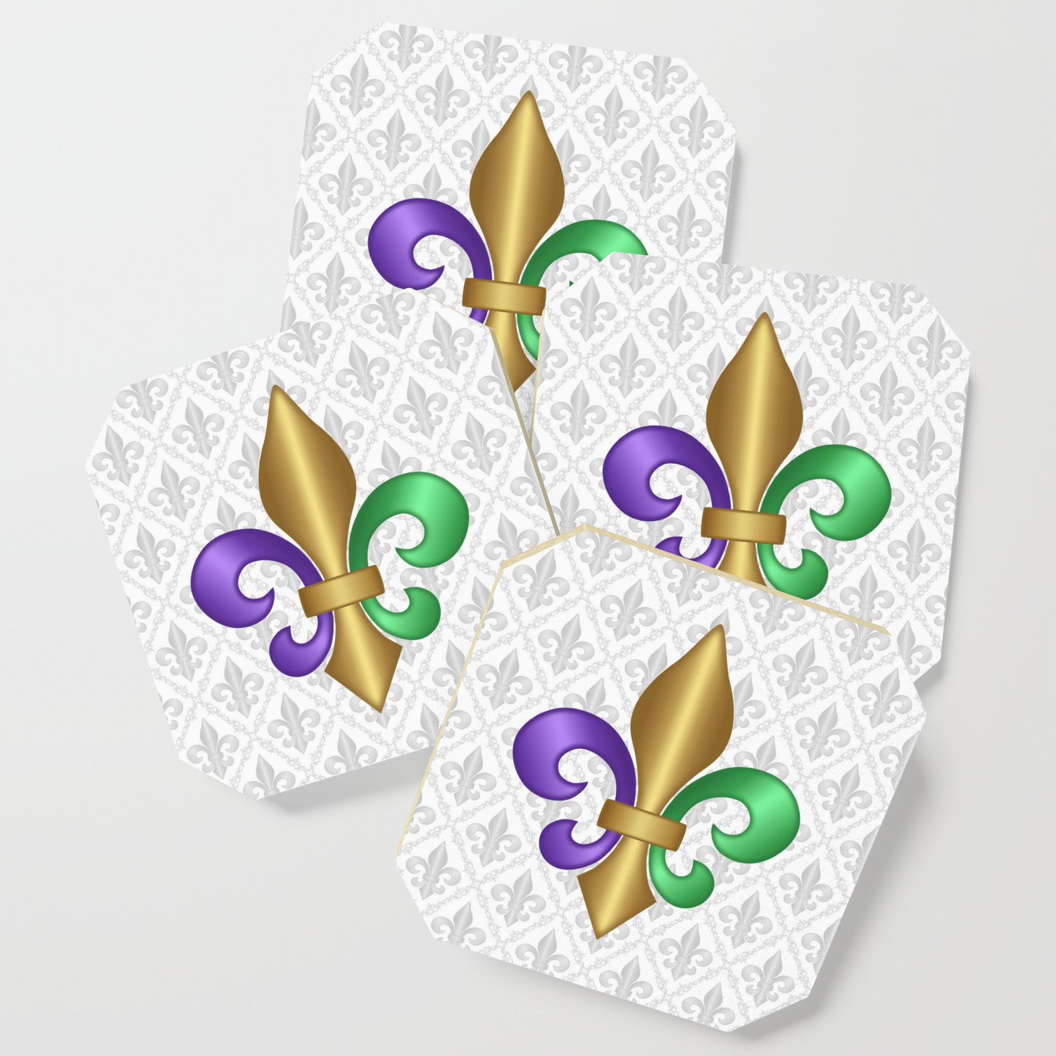 Purple Green And Gold Fleur De Lis On Gray Pattern Coaster By Debidalio Society6