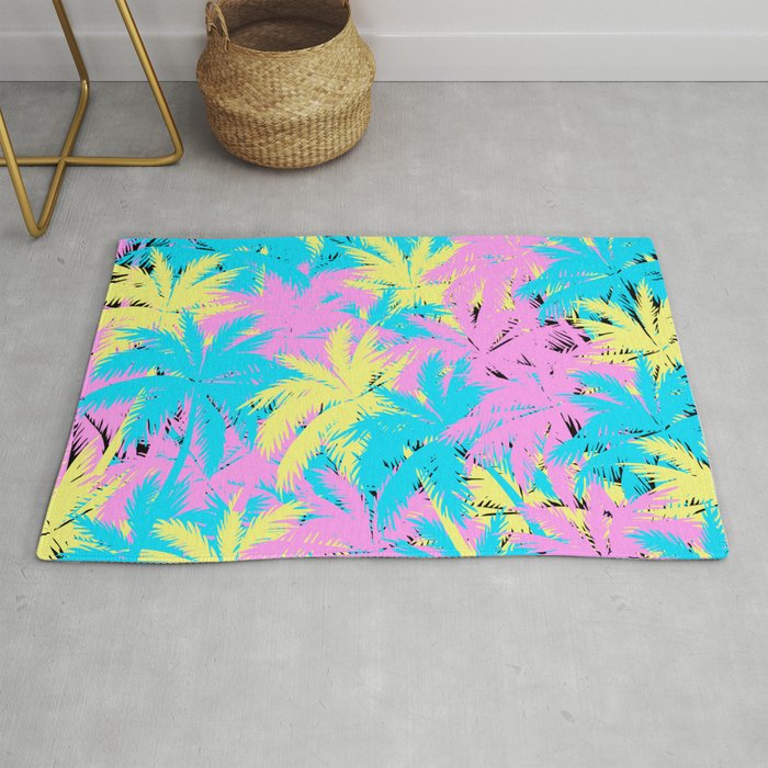 Neon Palm Trees 80s Pastel Palm Trees Rug