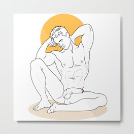 Guy in dreams. Line art Metal Print | Digital, Curated, Nude, Gay, Penis, Abs, Boy, Abdominal, Body, Thinking 