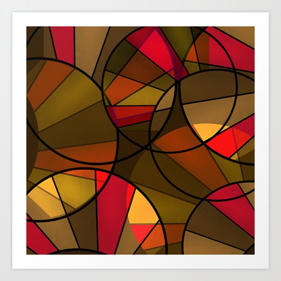 Red brown yellow black abstract pattern. Cycle . Art Print