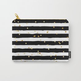 Hand drawn pattern, black and white stripes and gold dots Carry-All Pouch
