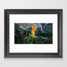 Tyrol Alpine River Valley Bonfires of the Summer Solstice landscape painting by Nikolai Astrup Framed Art Print