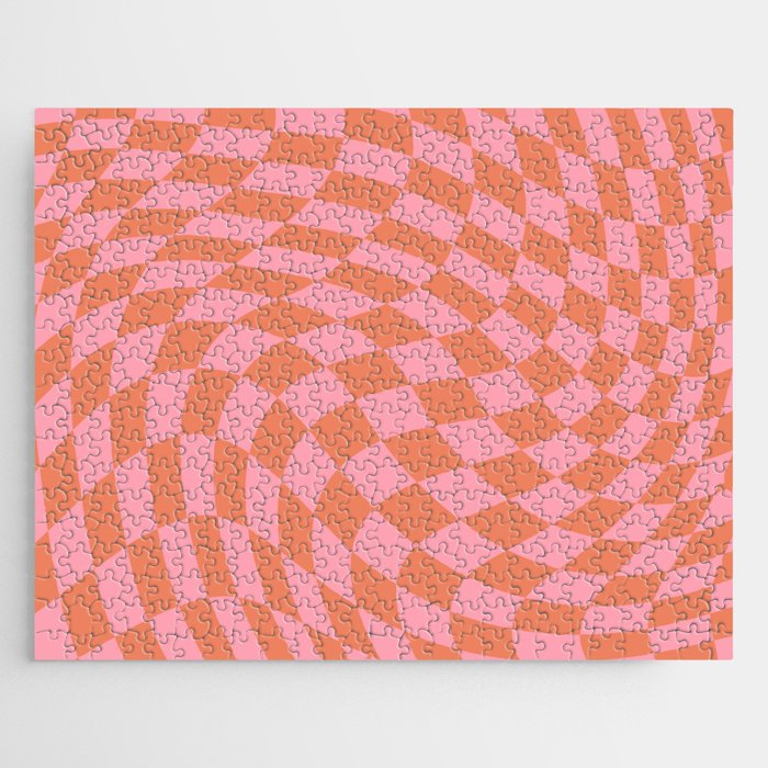 Muted orange and pink swirl checker Jigsaw Puzzle