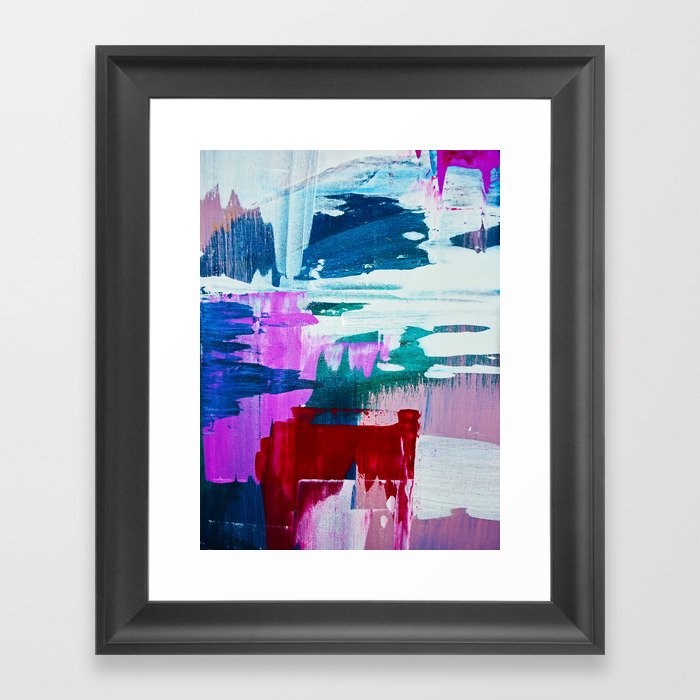 First Bloom: A vibrant abstract piece in purple, blues, and red by Alyssa Hamilton Art  Framed Art Print