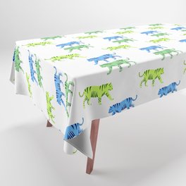 Tiger in the Neon Lights - Green Yellow Blue Tablecloth