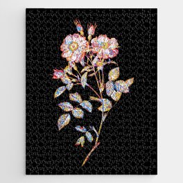 Floral Sweetbriar Rose Mosaic on Black Jigsaw Puzzle