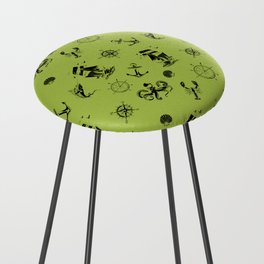 Light Green And Black Silhouettes Of Vintage Nautical Pattern Counter Stool