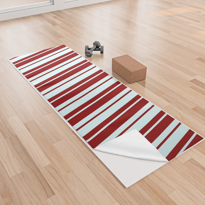 Dark Red and Light Cyan Colored Lines/Stripes Pattern Yoga Towel