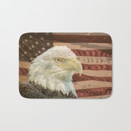 Rustic Bald Eagle on American Flag A213 Bath Mat | Photo, Whitebrownbird, Americana, Digitalmanipulation, Digital, Baldeagle, Eagleonflag, Other, Redwhiteblue, Starsandstripes 