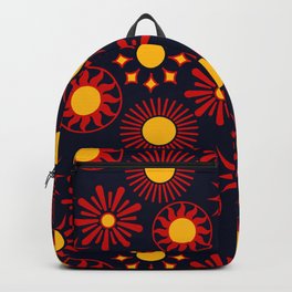 Mid Century Retro Sun Pattern - Blue and Red Backpack