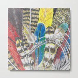 Feathers Colorful Hand Drawn Colored Pencil Drawing of Bird Plumage Metal Print