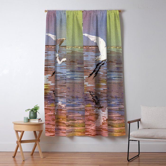 Jamaican crane flying over water in Montego Bay. Watercolor painting