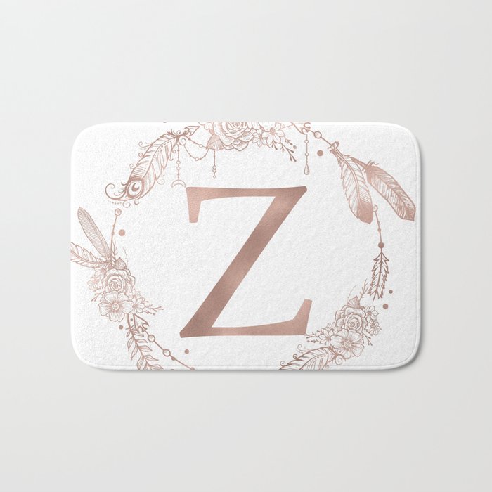 Letter Z Rose Gold Pink Initial Monogram Bath Mat By Naturemagick