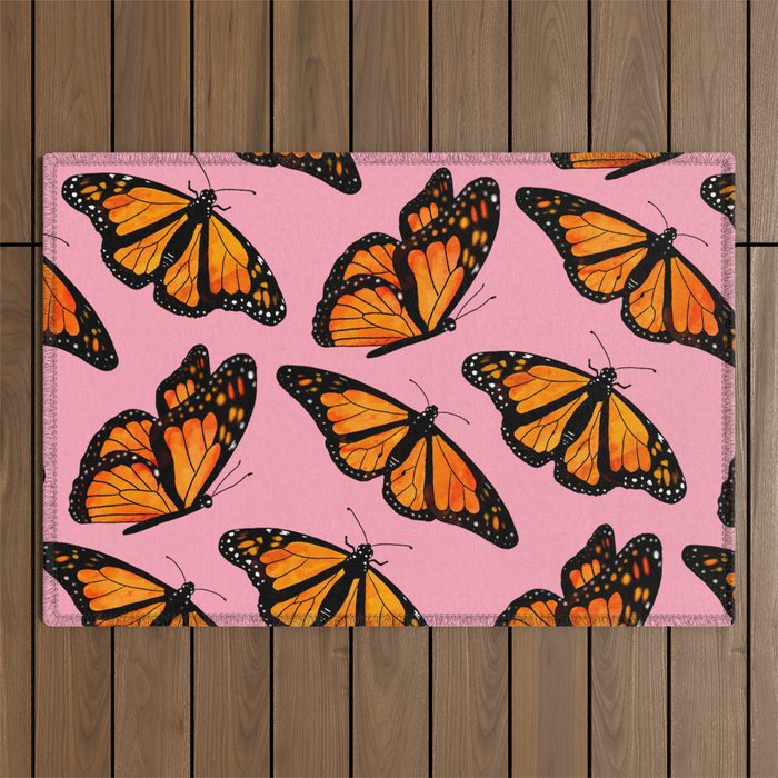 Monarch Butterfly Pattern-Pink Outdoor Rug