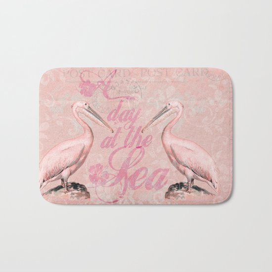 Retro Pelican Vintage old style illustration Bath Mat