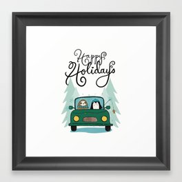 Cozy Happy Holidays Critters Sloth & Penguin Buggy  Framed Art Print