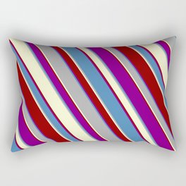 [ Thumbnail: Colorful Purple, Blue, Dark Grey, Light Yellow, and Dark Red Colored Striped/Lined Pattern Rectangular Pillow ]