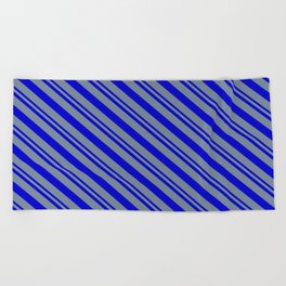 [ Thumbnail: Blue and Light Slate Gray Colored Stripes Pattern Beach Towel ]