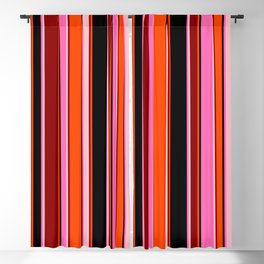 [ Thumbnail: Eye-catching Hot Pink, Black, Red, Dark Red, and Pink Colored Stripes/Lines Pattern Blackout Curtain ]