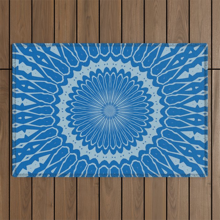 Electric Blue Lemonade and Aquamarine Duo Tone Mandala Outdoor Rug