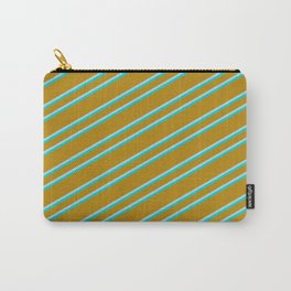 [ Thumbnail: Dark Goldenrod, Light Blue, and Dark Turquoise Colored Lined/Striped Pattern Carry-All Pouch ]