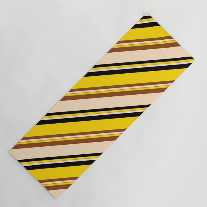Yellow, Brown, Bisque & Black Colored Pattern of Stripes Yoga Mat