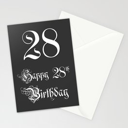 [ Thumbnail: Happy 28th Birthday - Fancy, Ornate, Intricate Look Stationery Cards ]